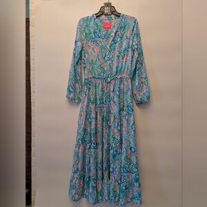 Lilly Pulitzer Blue and Pink Floral Long Sleeve Dress
